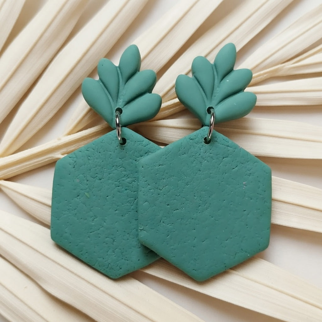 Oorbellen Hexagon with leaf