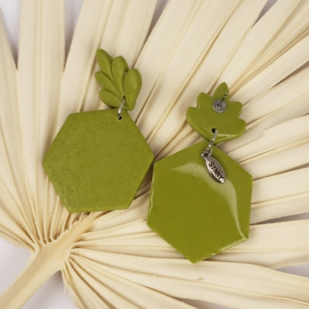 Oorbellen Hexagon with leaf
