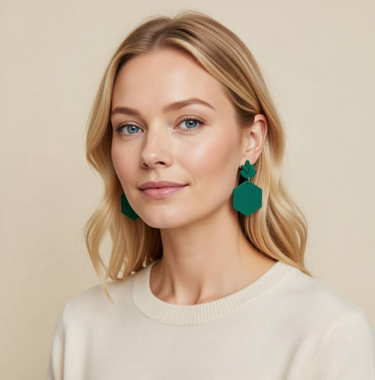 Oorbellen Hexagon with leaf